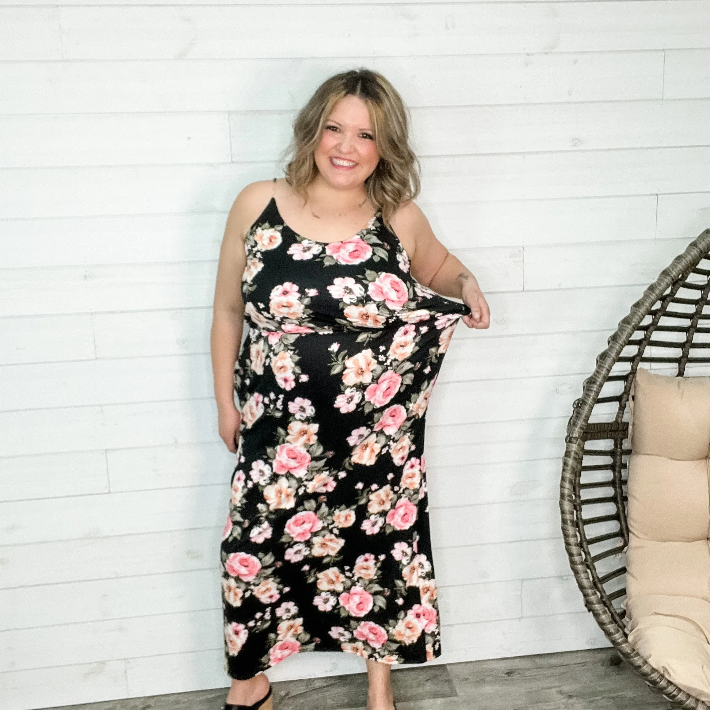 "The Kellie" Floral Adjustable Spaghetti Strap Maxi Dress