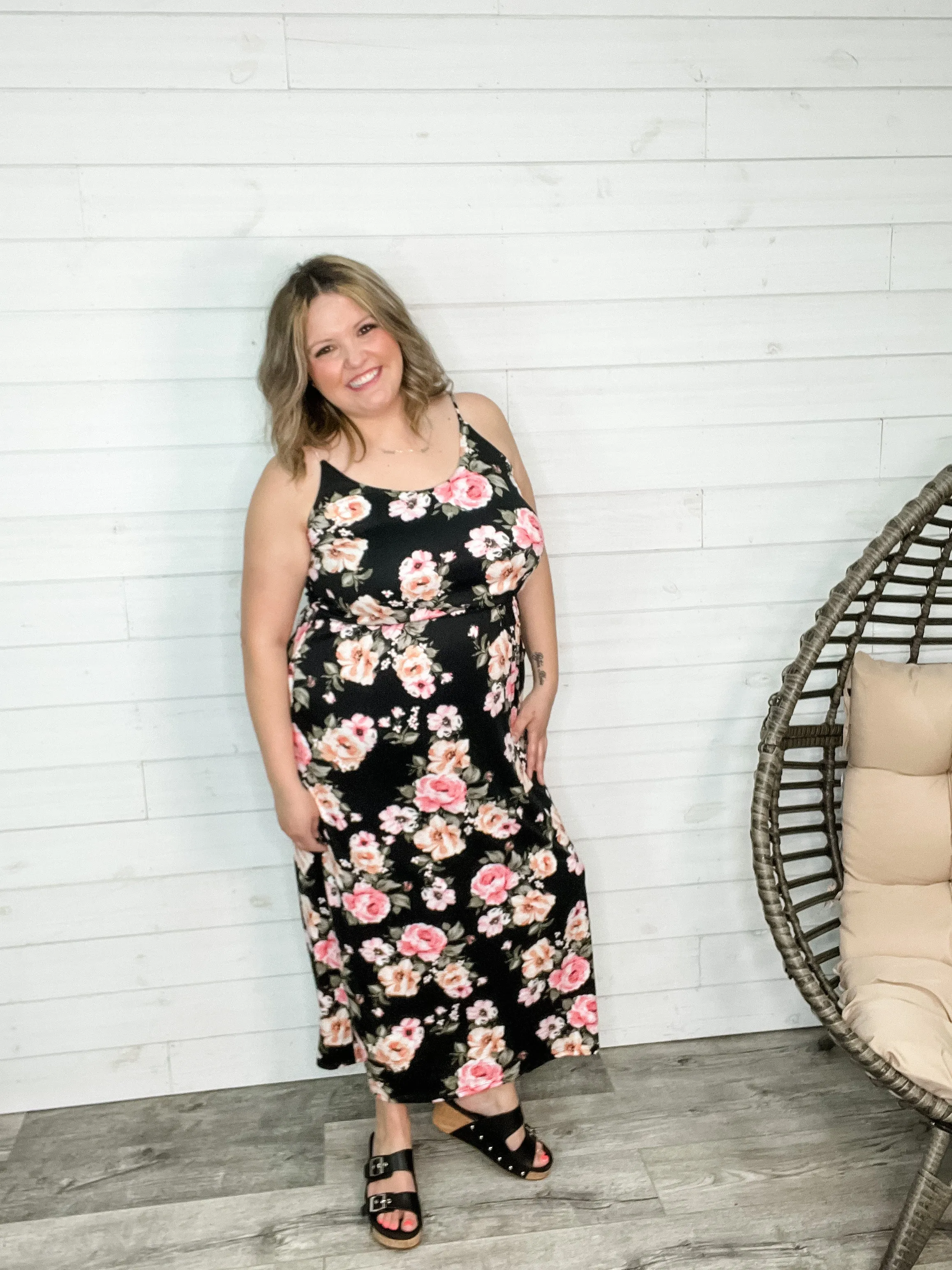 "The Kellie" Floral Adjustable Spaghetti Strap Maxi Dress