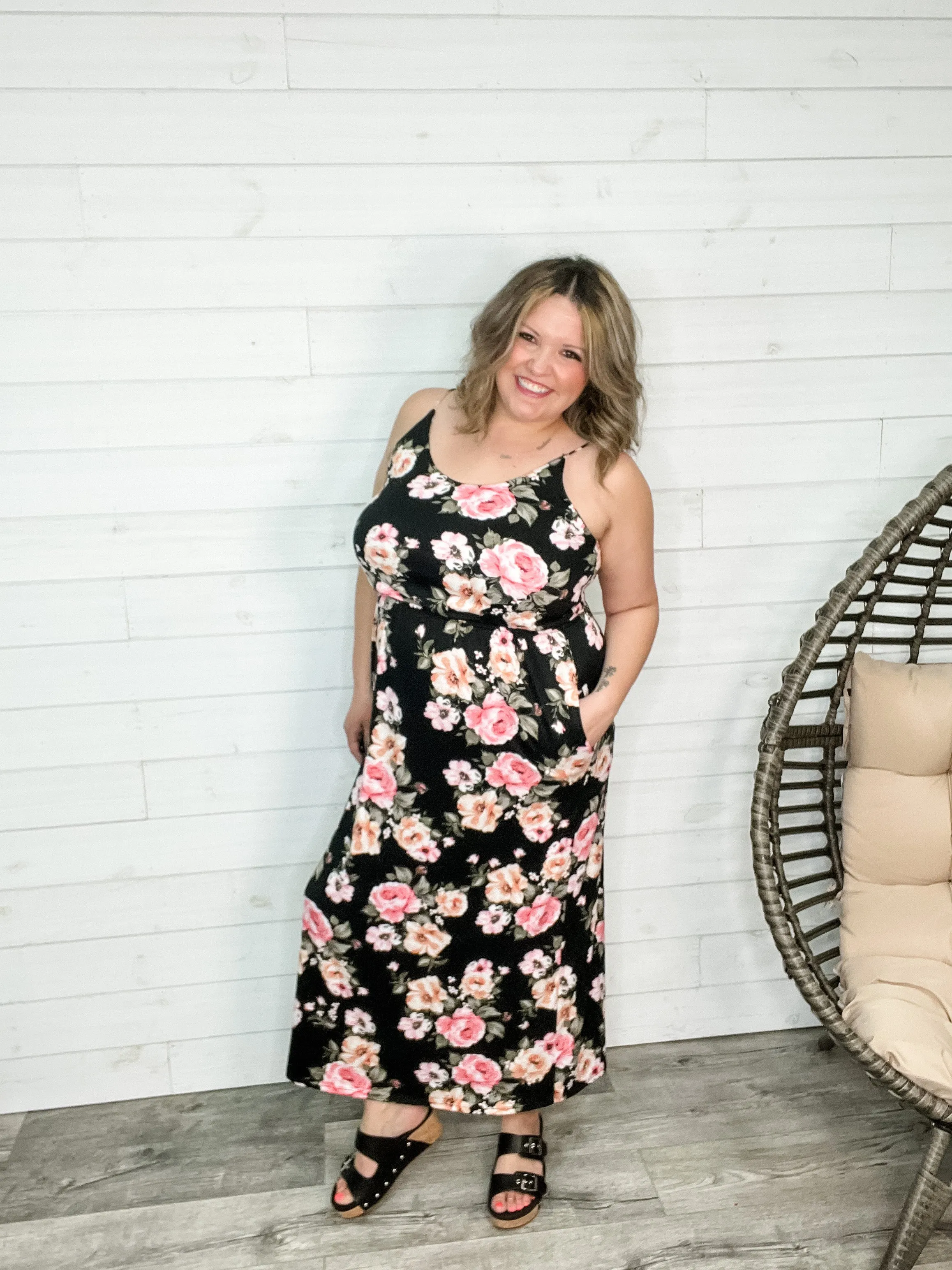 "The Kellie" Floral Adjustable Spaghetti Strap Maxi Dress