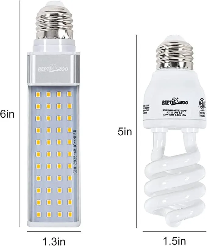 REPTIZOO 13W Reptile LED & UVB Terrarium Hood Lighting Fixture Combo Pack Kits