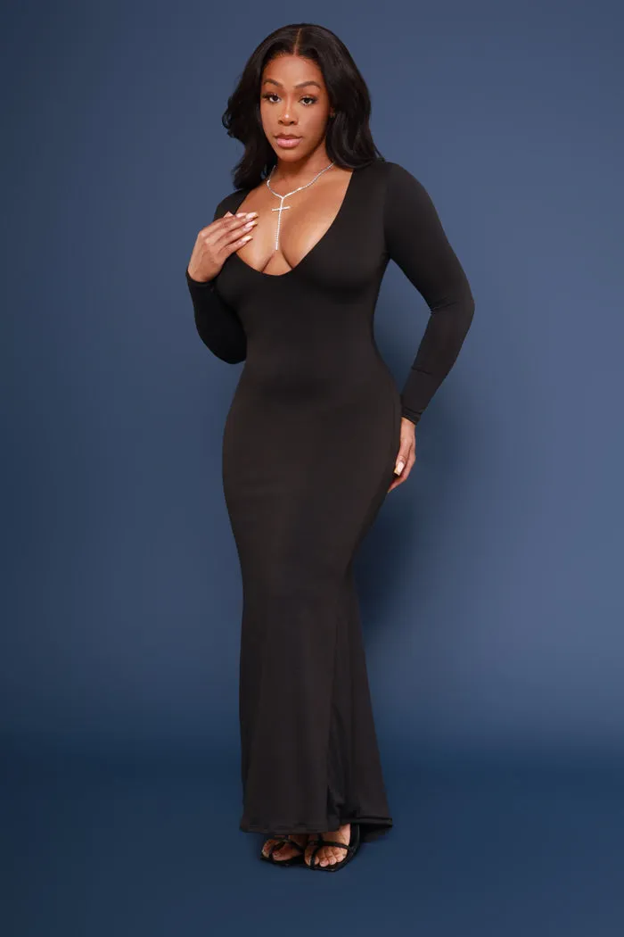 Second Skin Sculpting V-Neck Bodycon Maxi Dress - Black