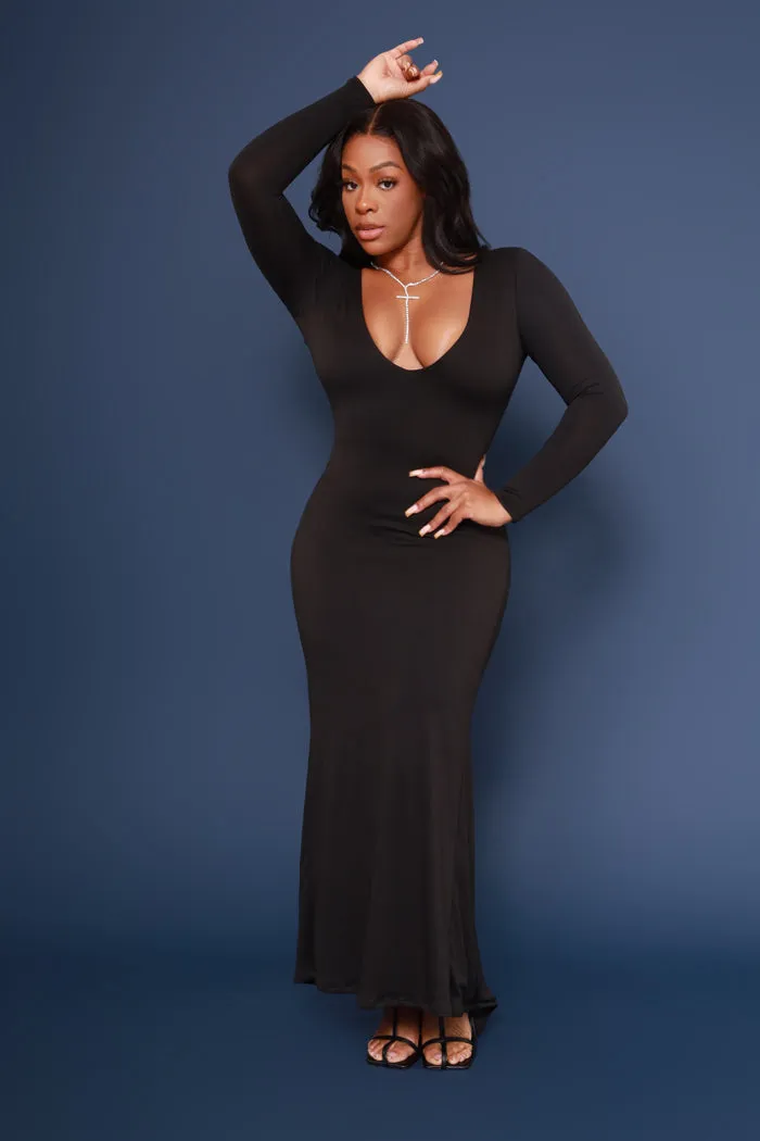 Second Skin Sculpting V-Neck Bodycon Maxi Dress - Black