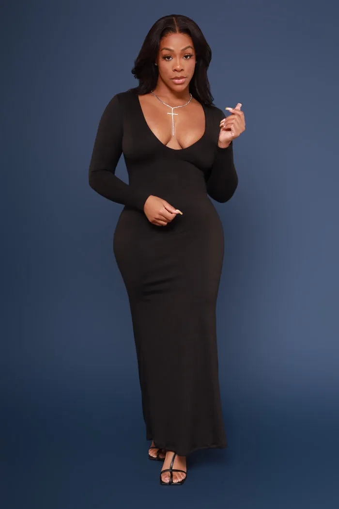 Second Skin Sculpting V-Neck Bodycon Maxi Dress - Black
