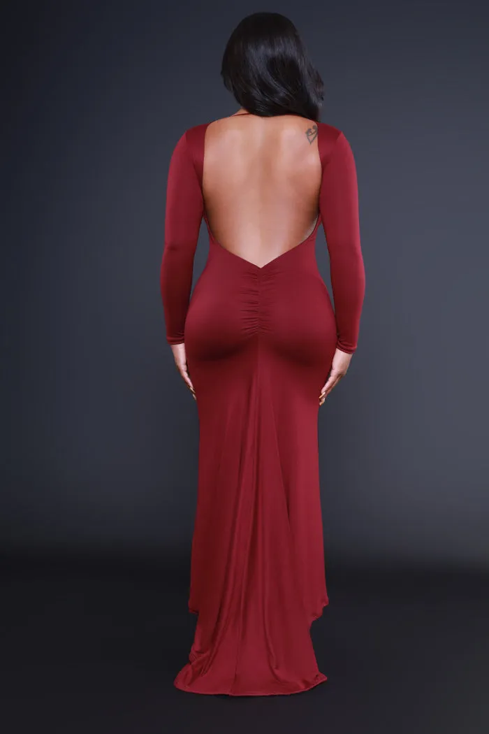 Second Skin Sculpting V-Neck Bodycon Maxi Dress - Burgundy