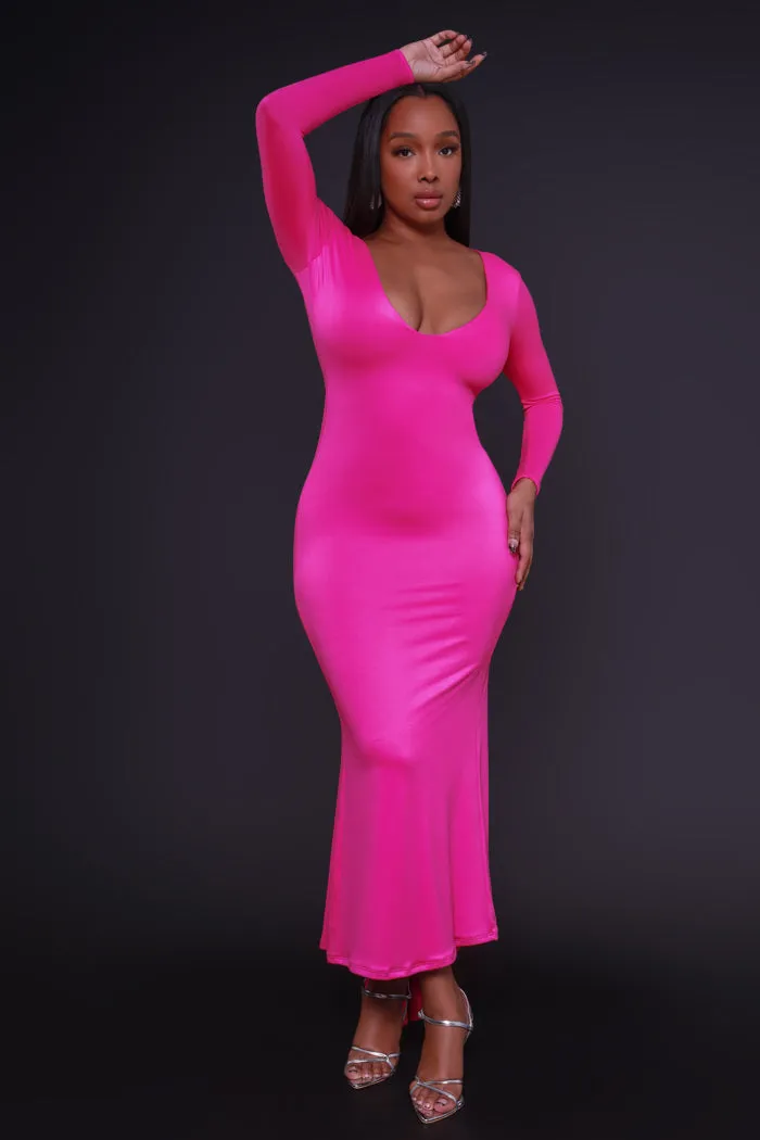 Second Skin Sculpting V-Neck Bodycon Maxi Dress - Fuchsia