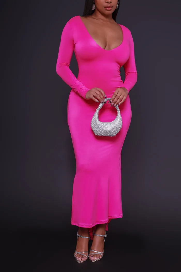 Second Skin Sculpting V-Neck Bodycon Maxi Dress - Fuchsia