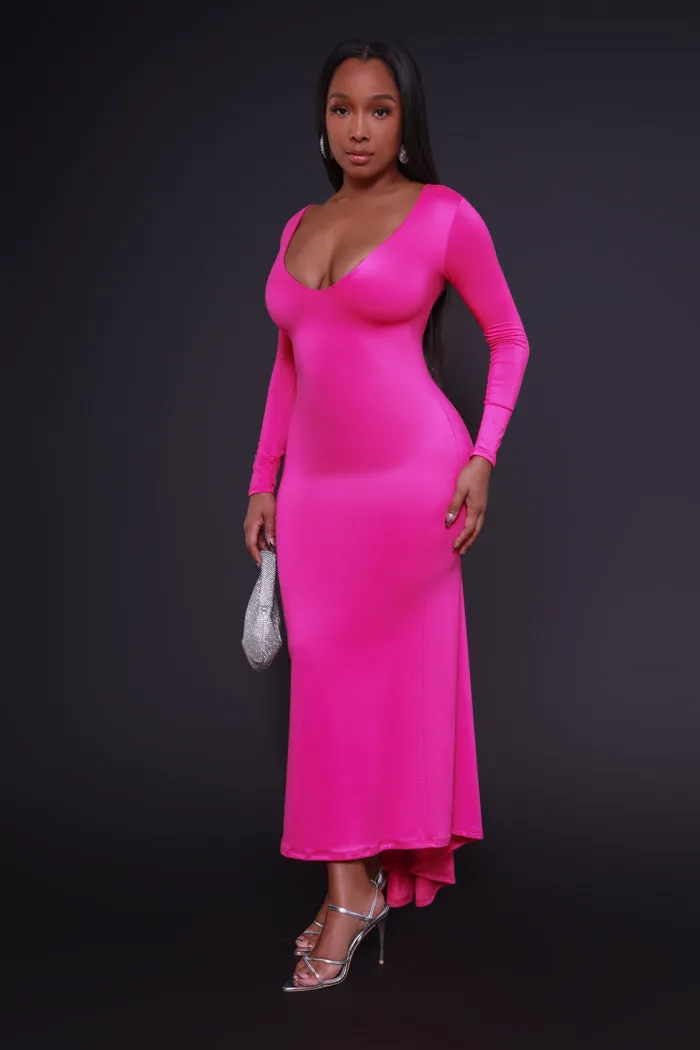Second Skin Sculpting V-Neck Bodycon Maxi Dress - Fuchsia