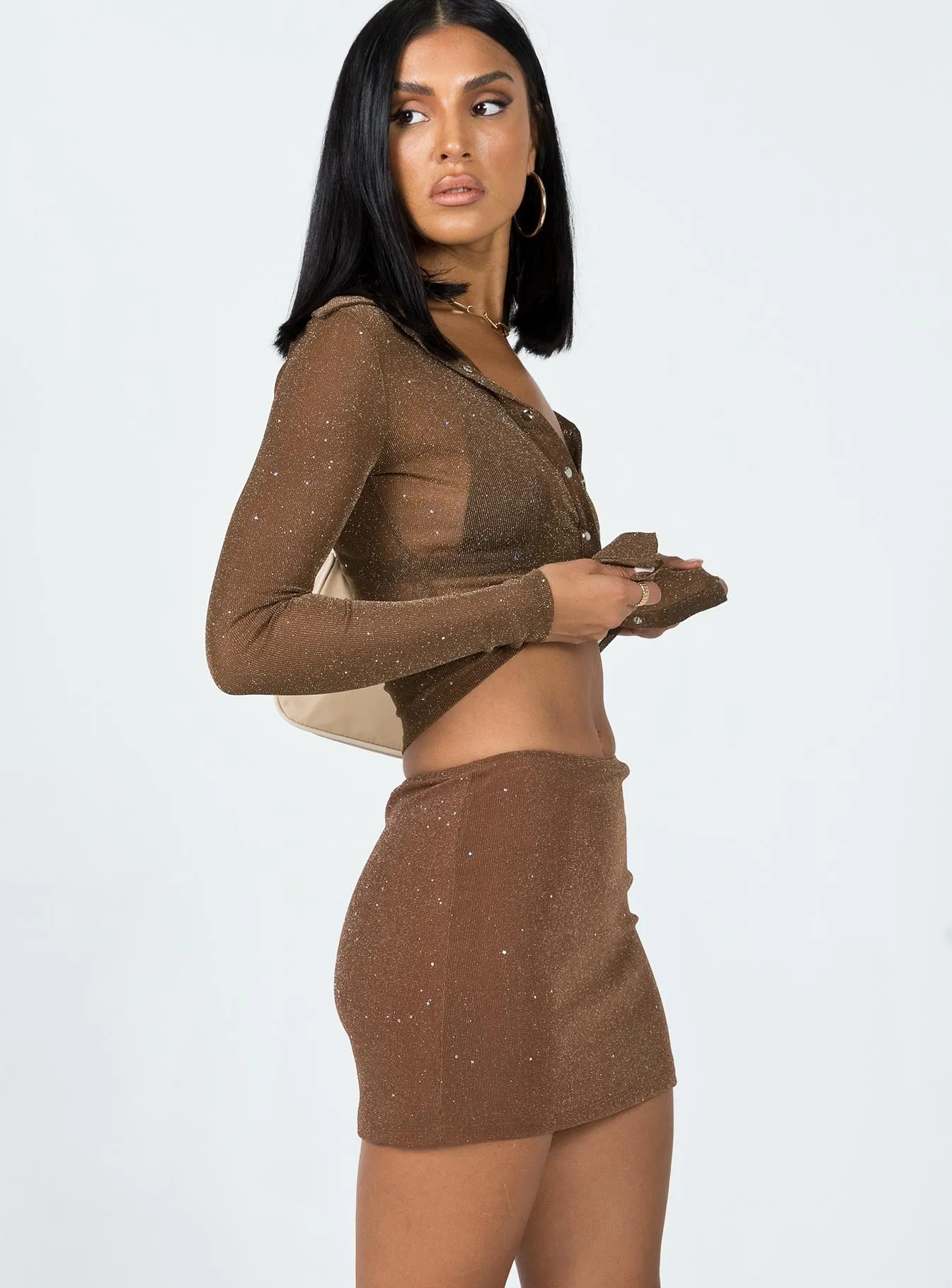Selby Mini Skirt Brown Glitter