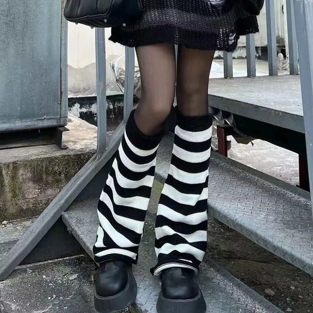 Sohiwoo Japanese Long Student Stripe Jk Lolita Kawaii Leg Cover Fashion Girls Loose Harajuku Y2k Cute Flared Knitted Leg Warmers