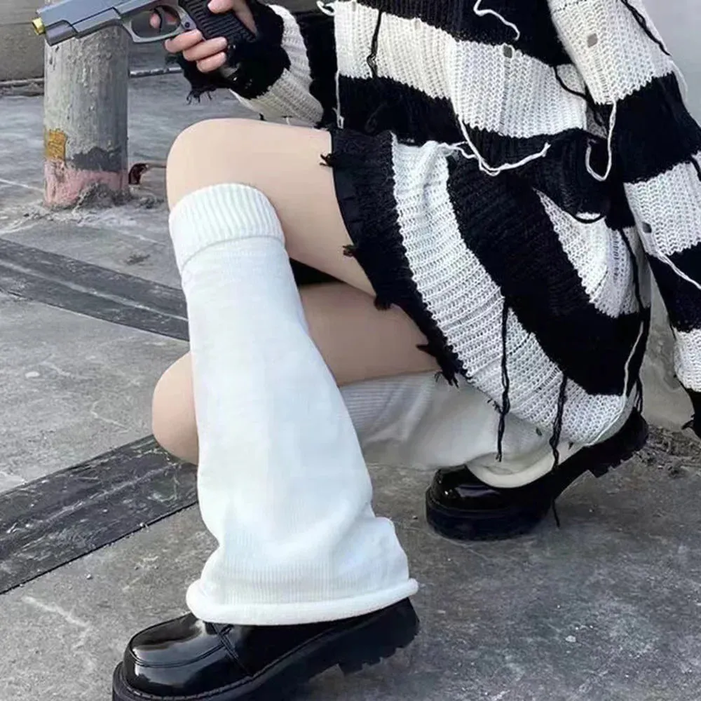 Sohiwoo Japanese Long Student Stripe Jk Lolita Kawaii Leg Cover Fashion Girls Loose Harajuku Y2k Cute Flared Knitted Leg Warmers