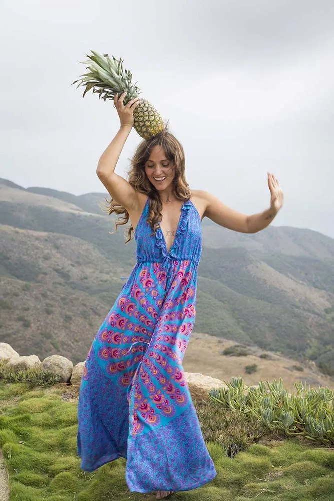 Susie Maxi Dress Beach Cover Up in Turquoise Pink Peacock