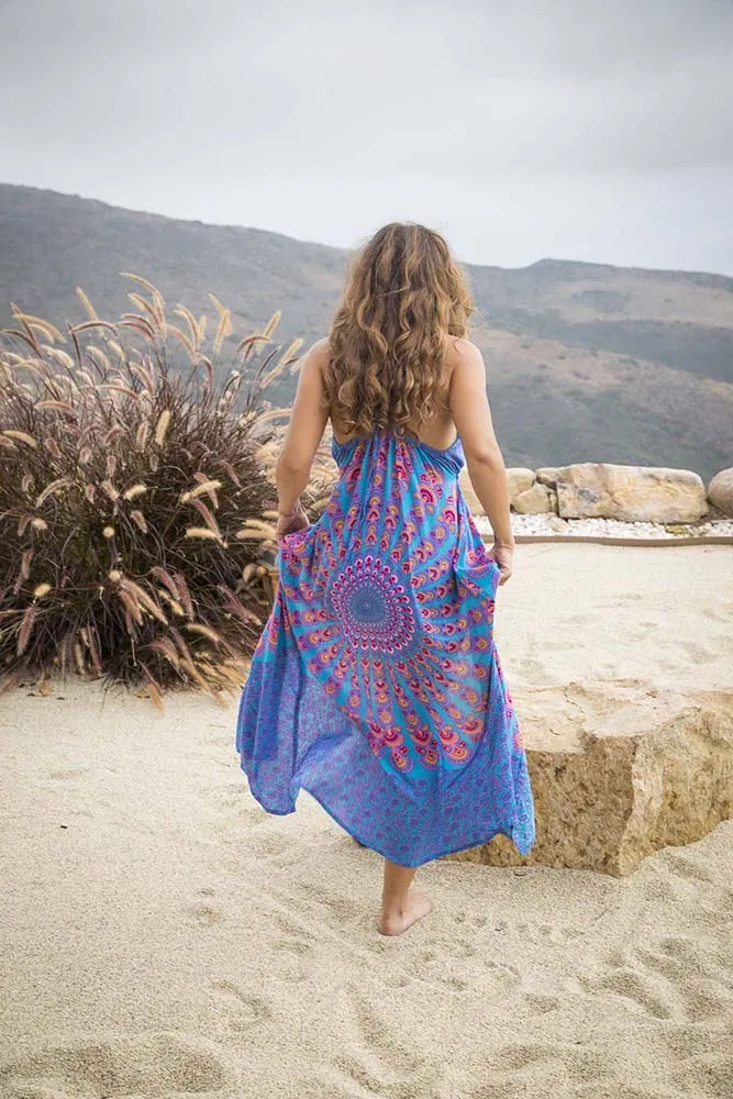Susie Maxi Dress Beach Cover Up in Turquoise Pink Peacock