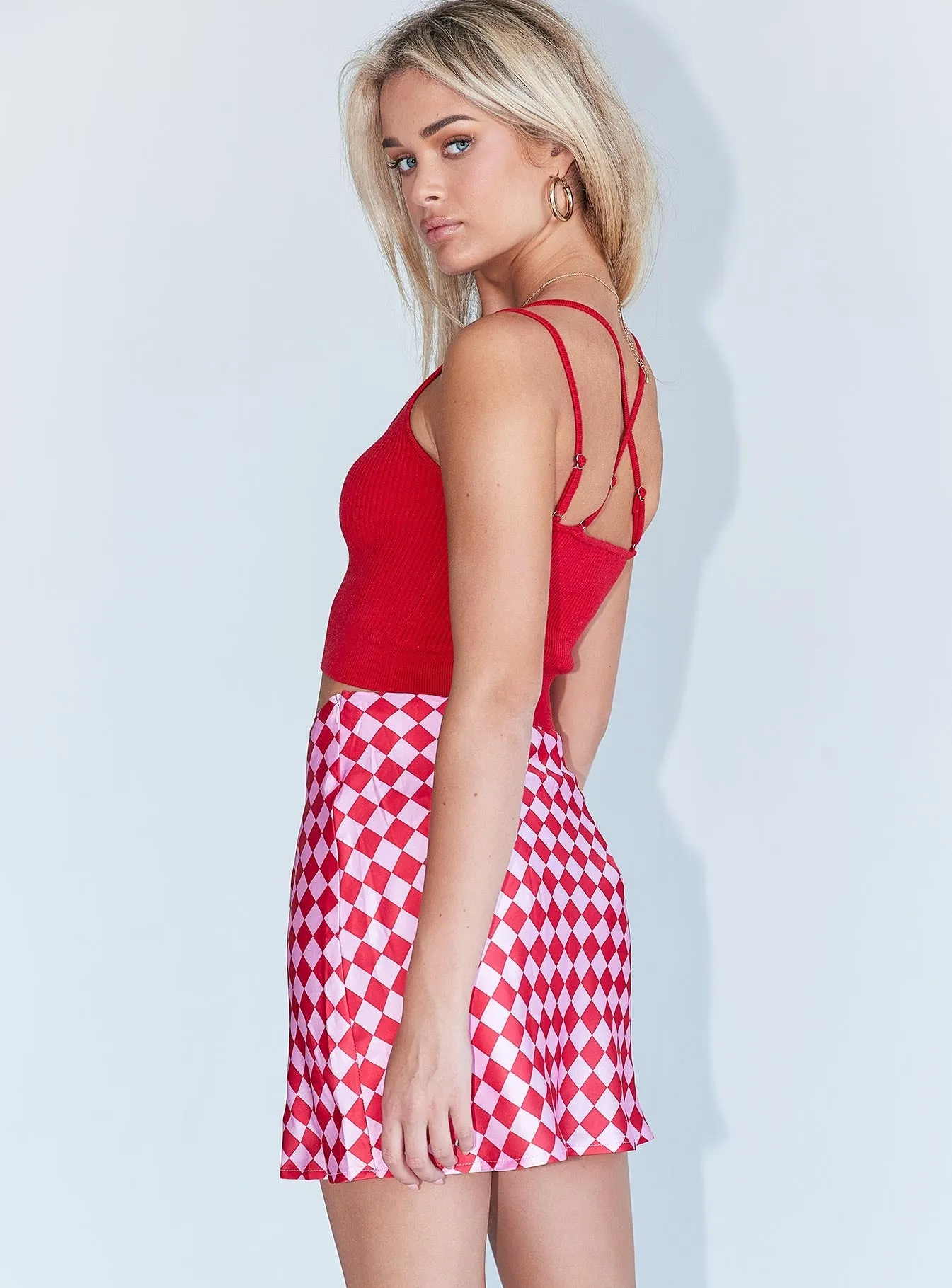 The Joan Checkerboard Mini Skirt Pink