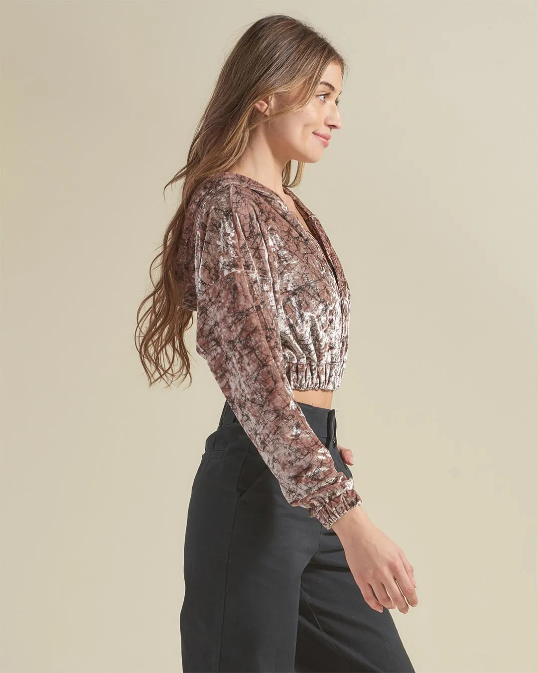 Tree of Life Hooded Velvet Cropped Jacket | Women's