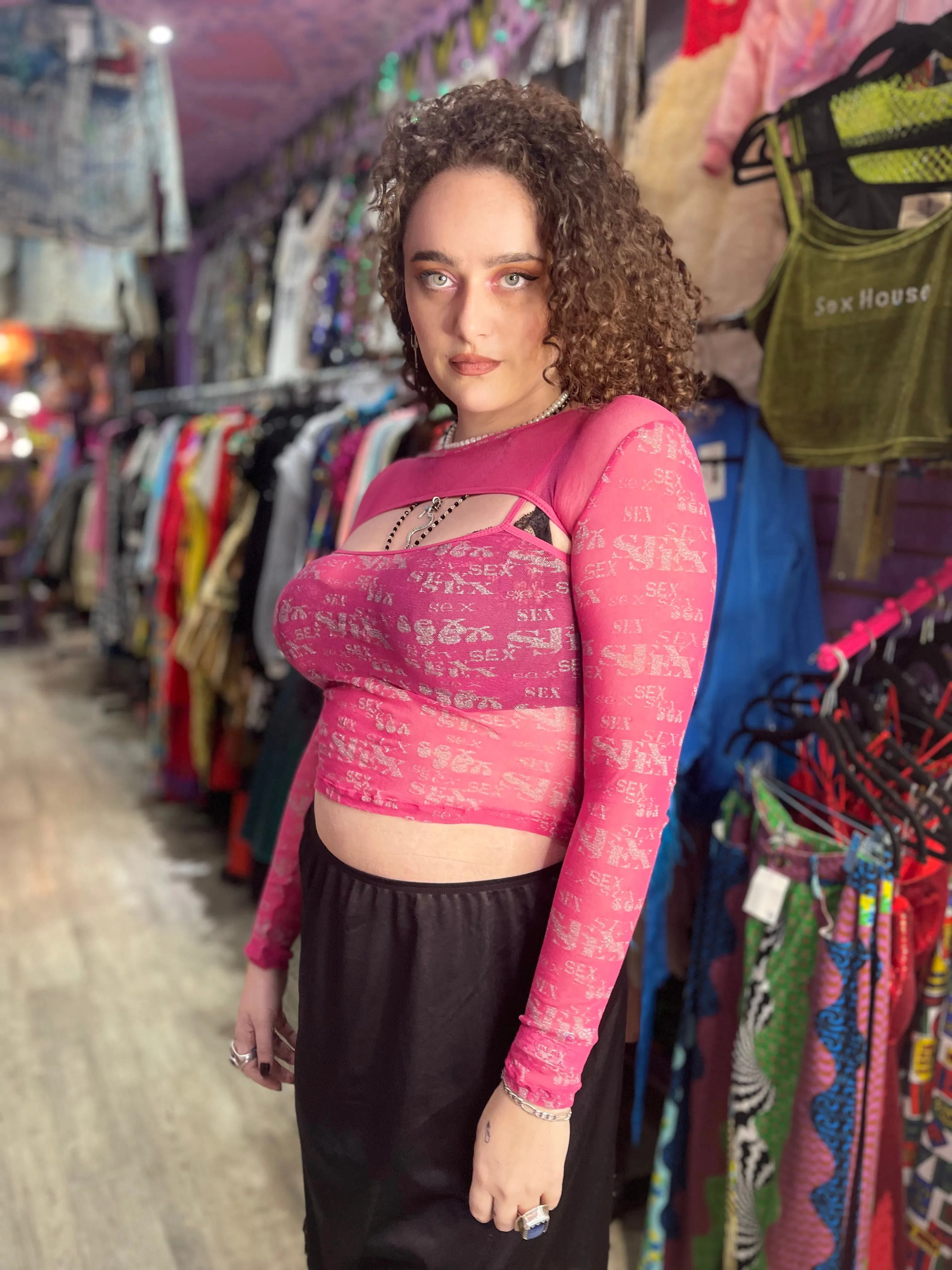 Vintage 90s RARE Pink Sheer Lip Service Top