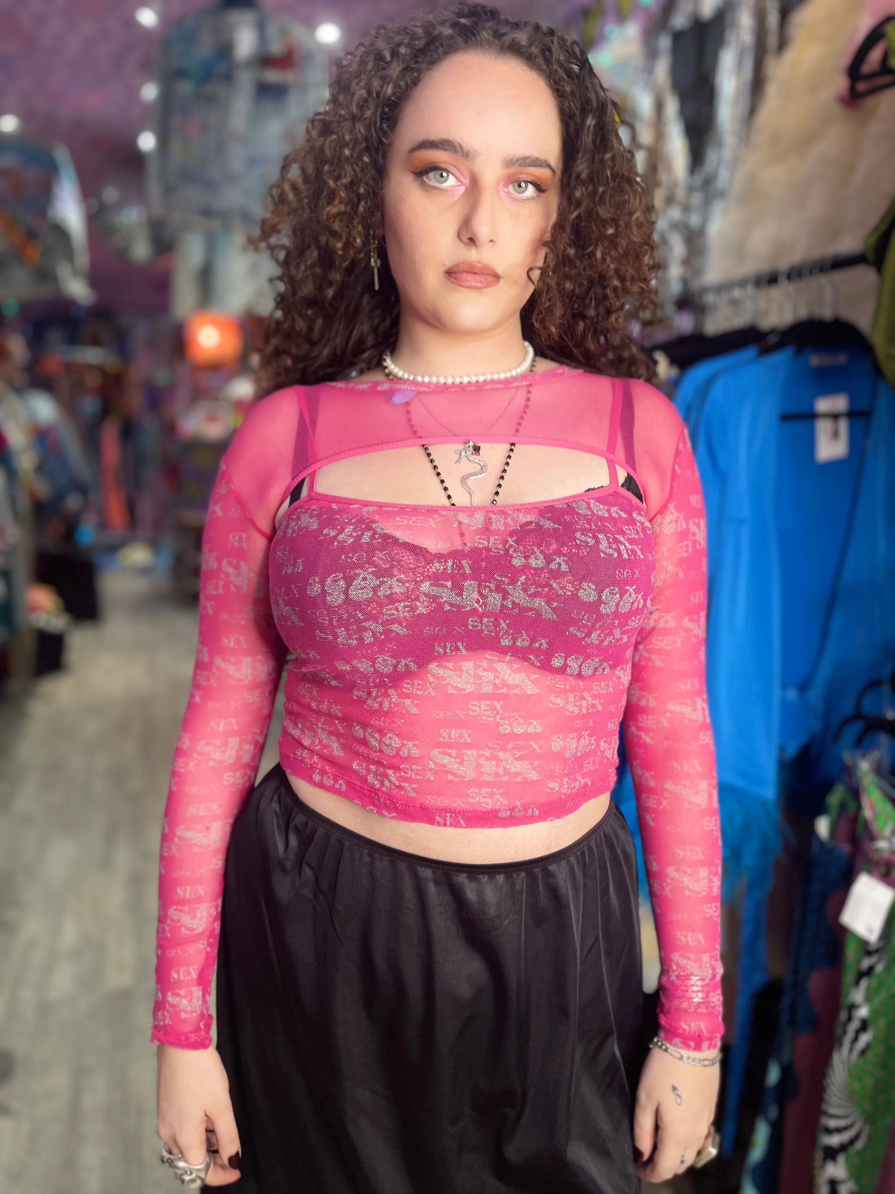 Vintage 90s RARE Pink Sheer Lip Service Top
