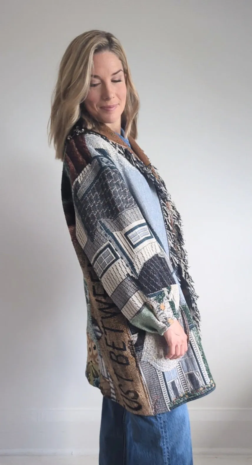 Vivianne Cropped Jacket with Upcycled Throw Blankets & Patchworked M/L #VIVT18