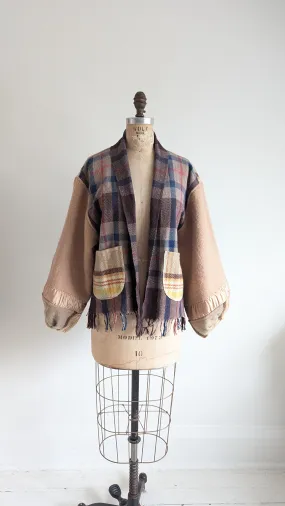 Vivianne Cropped Jacket with Upcycled Vintage Wool Blanket Size XL/2X #VIVW12