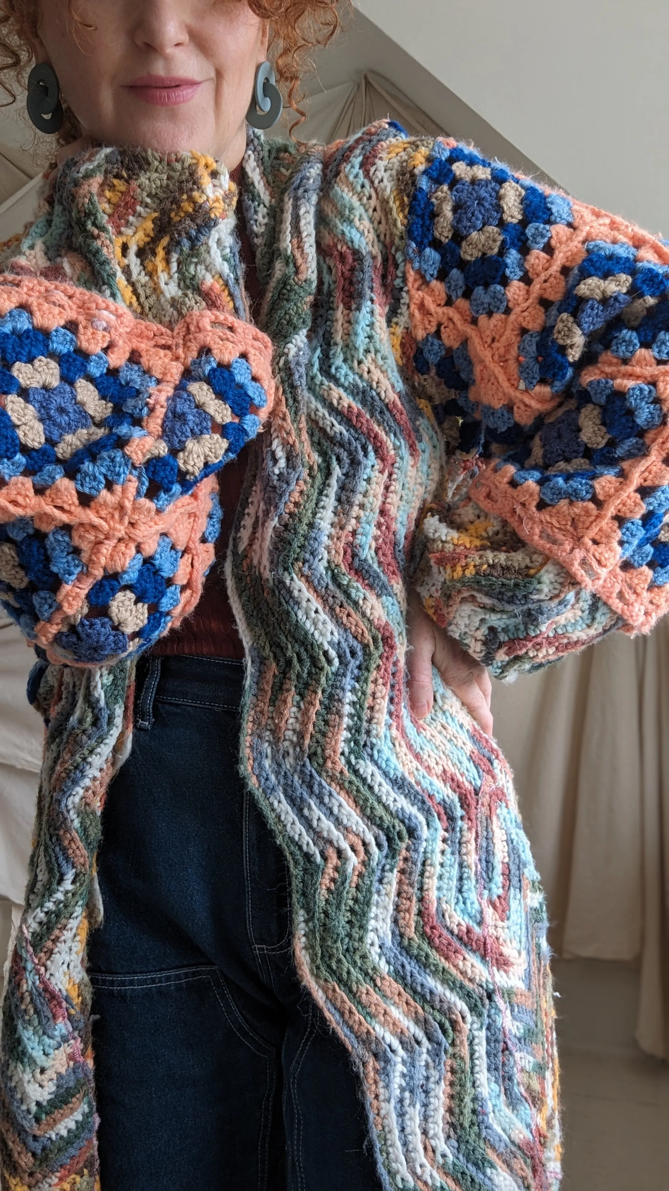 Vivianne Jacket with Vintage Granny Square Afghans Size M/L Tall #VIVA3