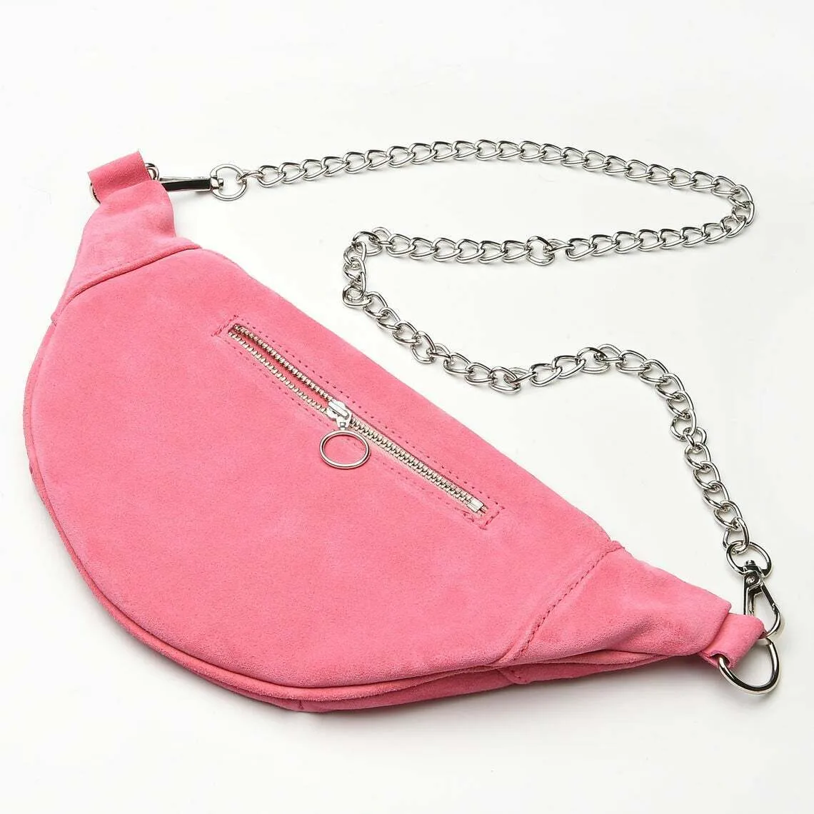 Women Suede Leather Adjustable Small Purse Handmade Pink Waist Bag