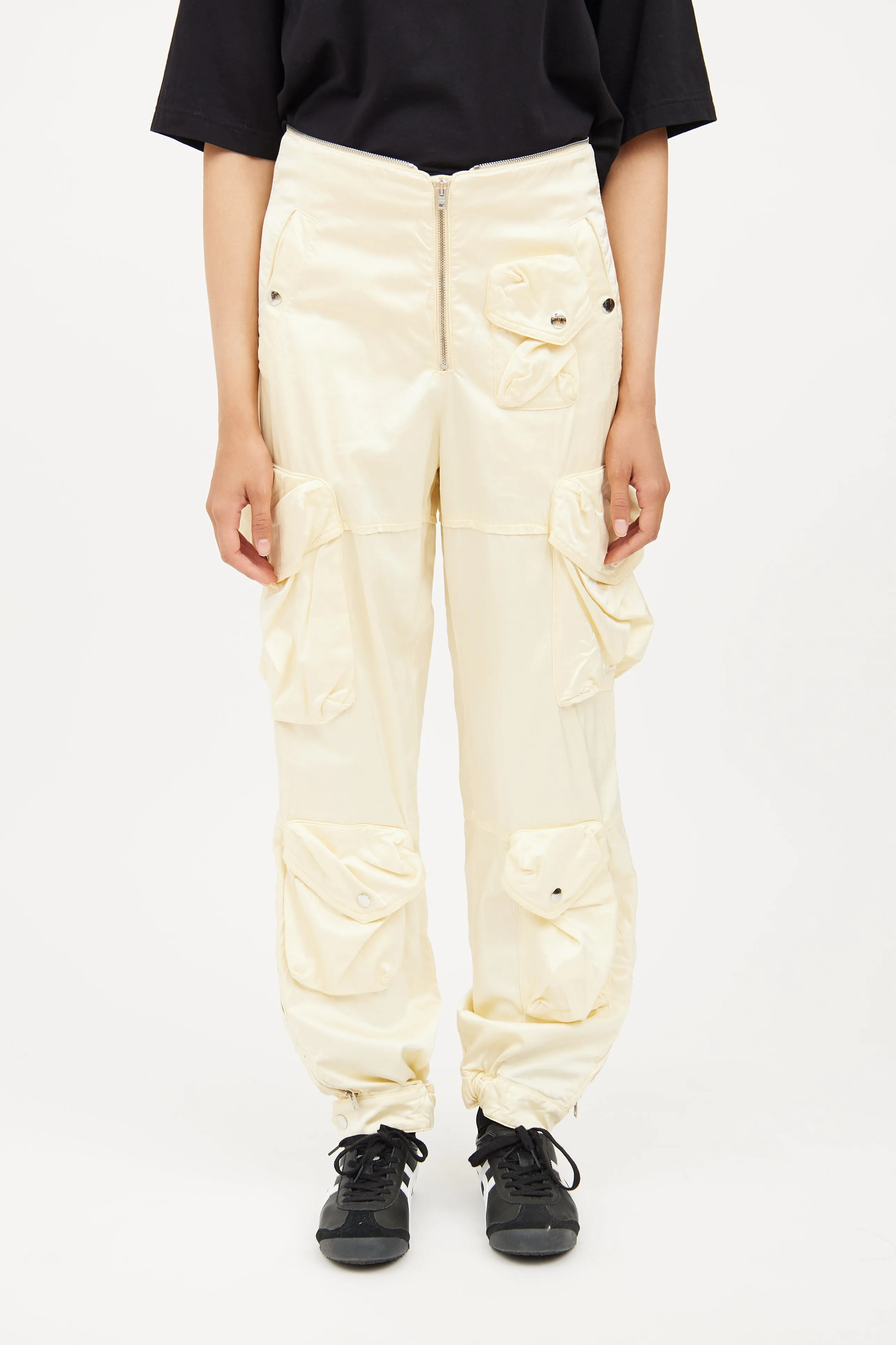 Yellow Zip Satin Cargo Pant