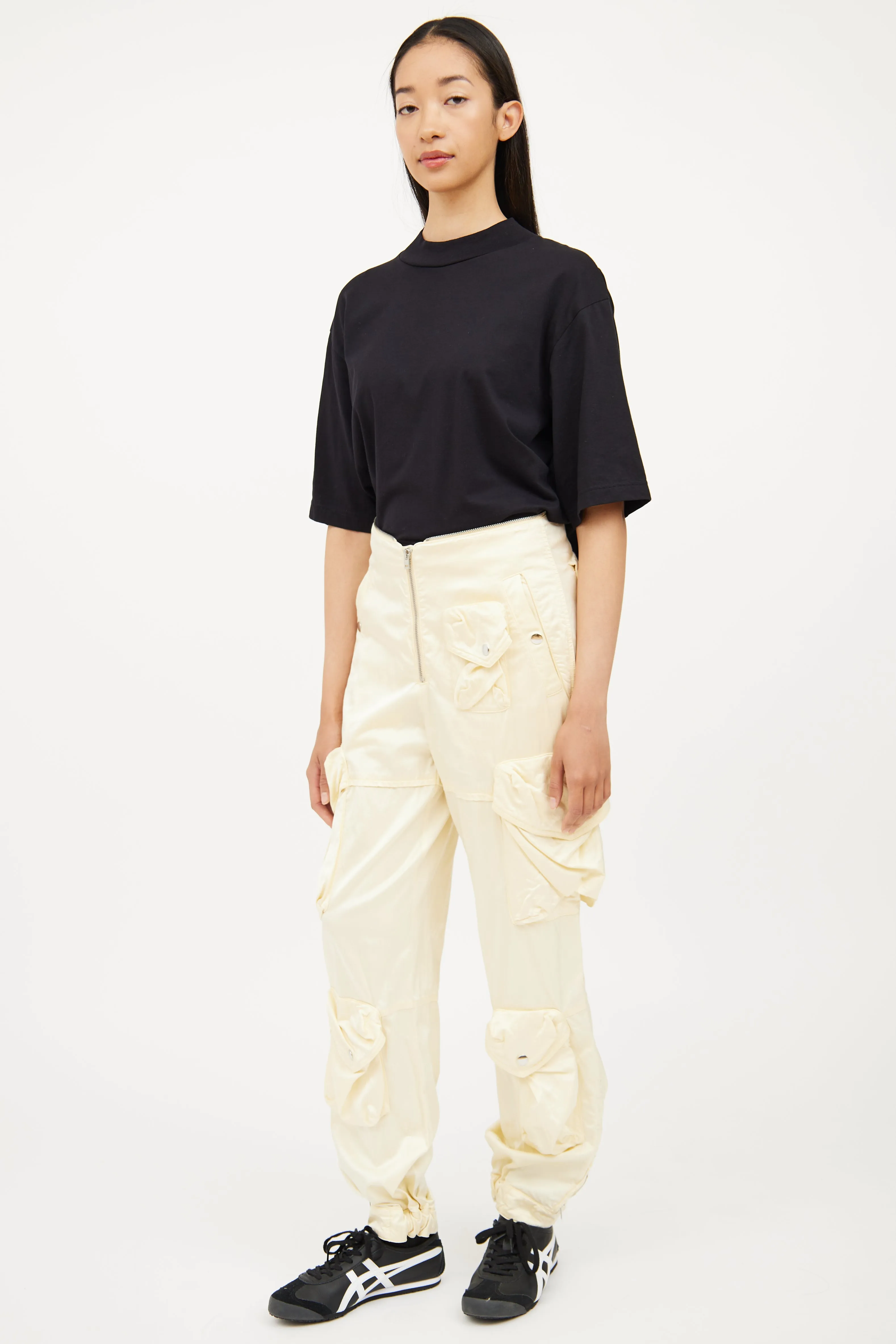 Yellow Zip Satin Cargo Pant