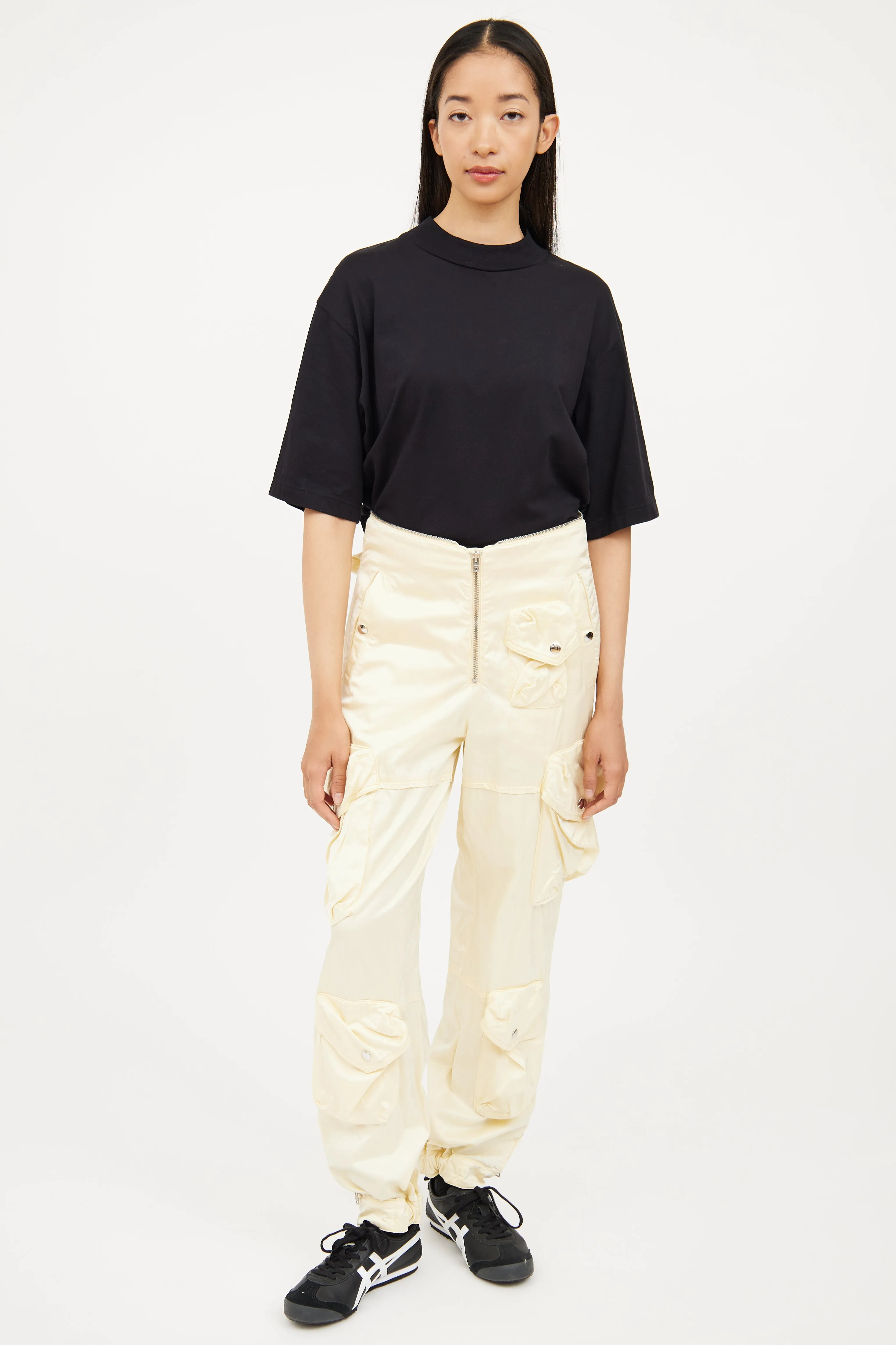 Yellow Zip Satin Cargo Pant