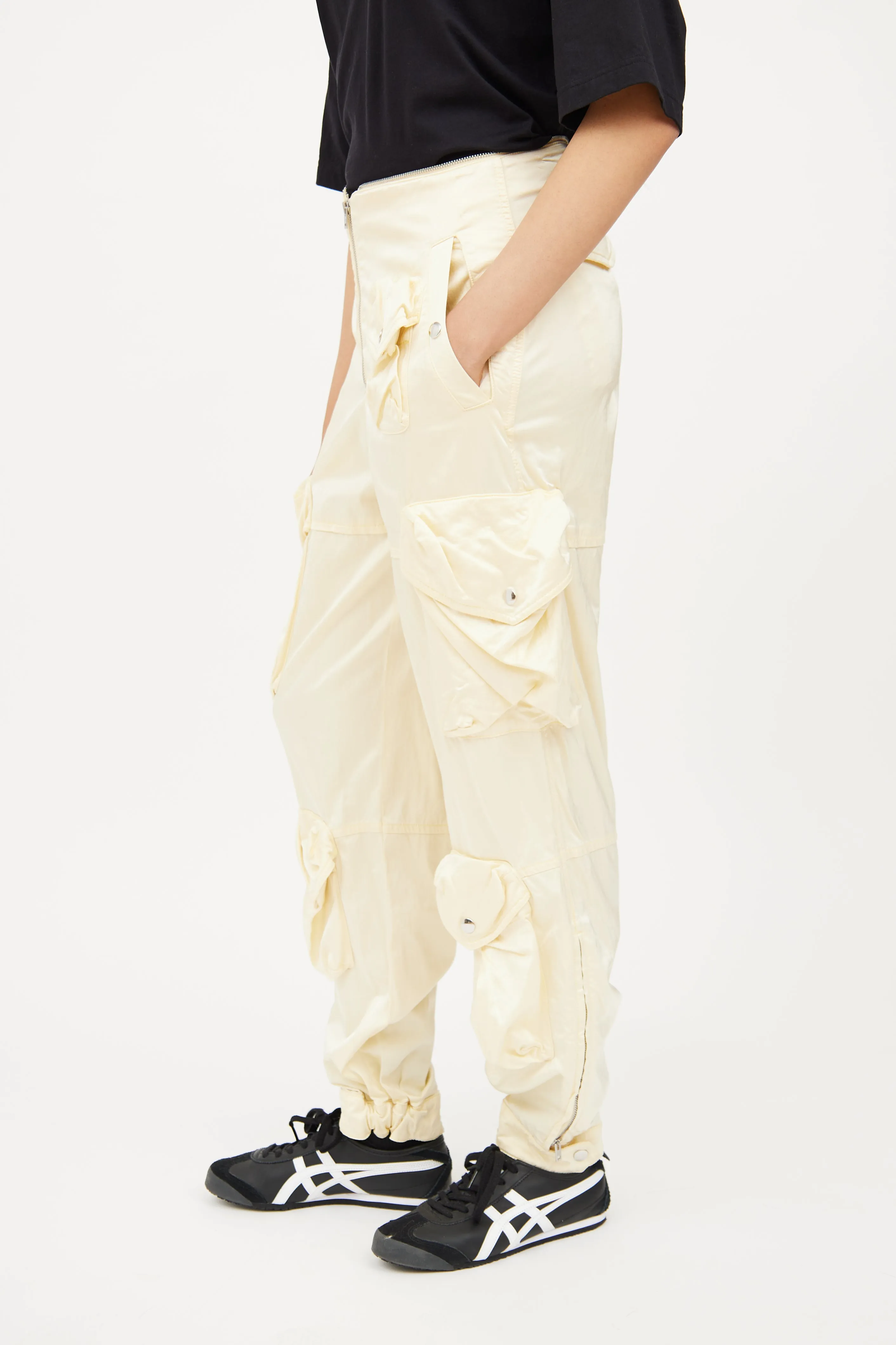 Yellow Zip Satin Cargo Pant