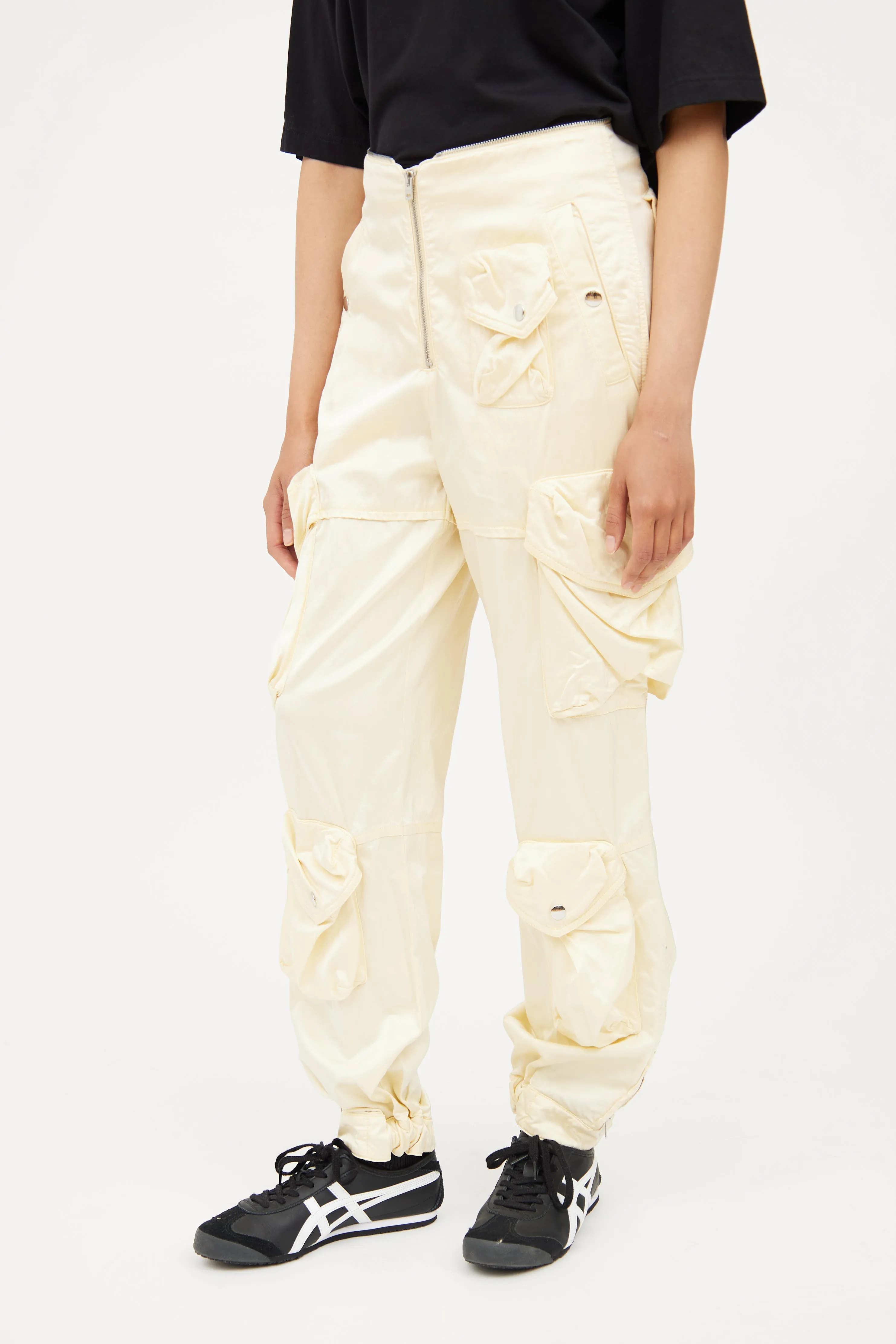 Yellow Zip Satin Cargo Pant